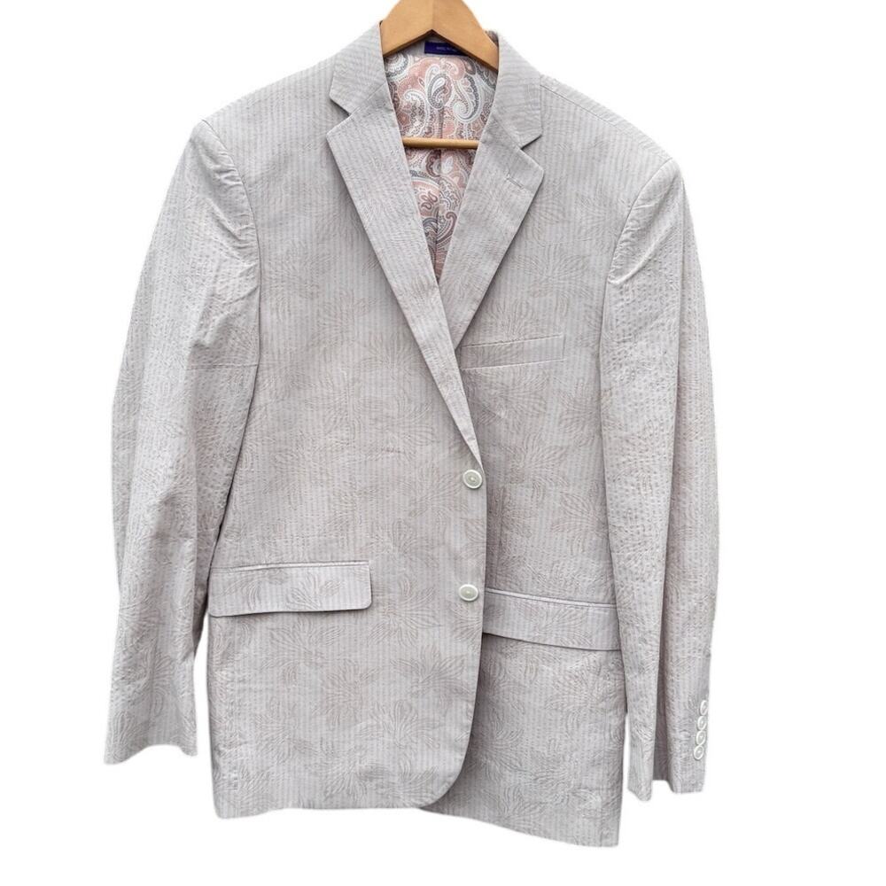 Alan Flusser embossed tan cotton suit jacket blazer Size Large
